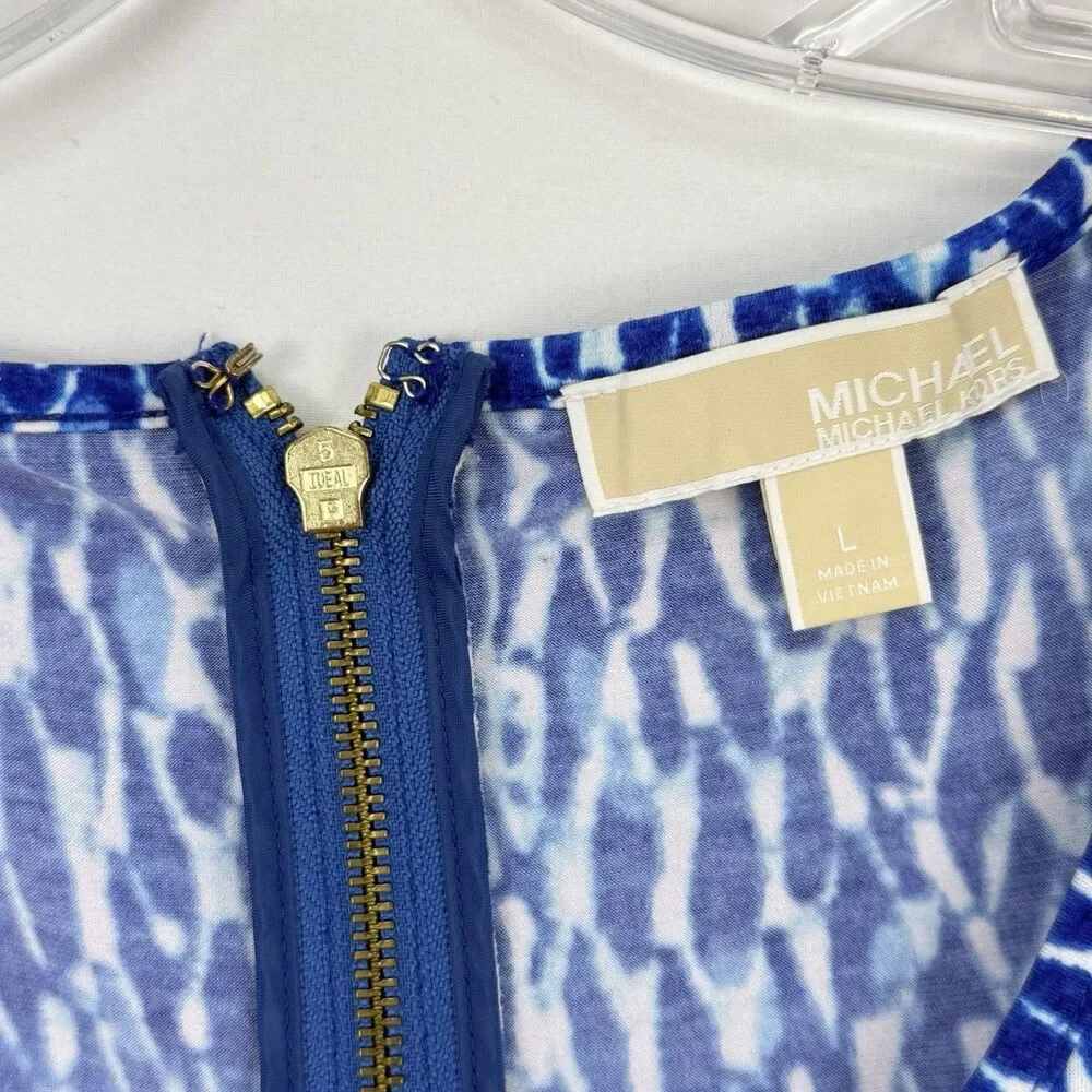 MICHAEL Michael Kors Womens Shift Dress Large Blue White Abstract Short Sleeve
